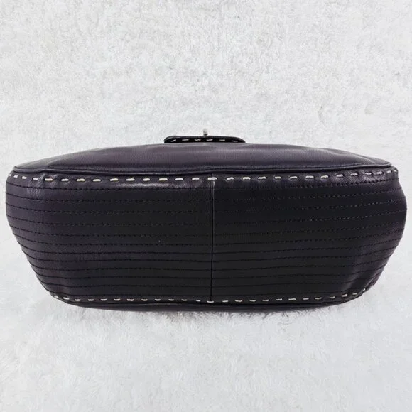 TALBOTS Black Smooth Leather Shoulder Bag Decorative Top Stitching Retro - Picture 8 of 15